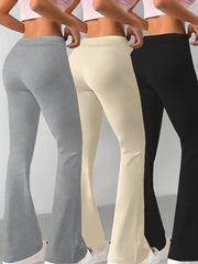 European and American Spring/Summer New Fashion Women's Bottoms: Flared Straight-Leg Pants with Classic English Text Print, Daily Casual Butt-Lifting Peach Butt Long Pants, Three-Piece Set