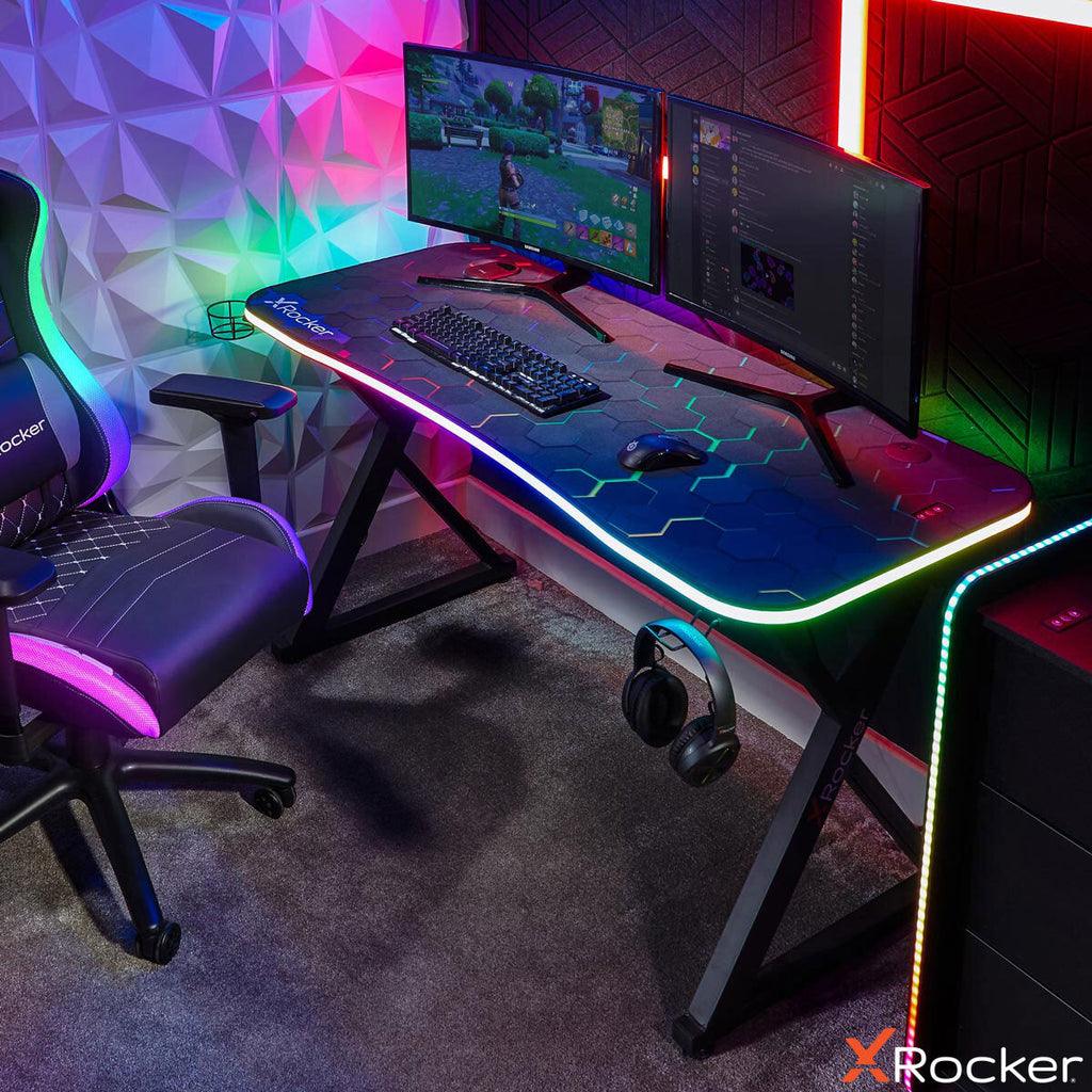 X Rocker Pulsar Max RGB Gaming Desk with LED Lights