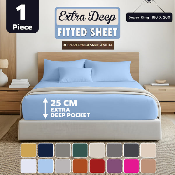1pc 25cm Extra Deep Fitted Sheet – Solid Color Hotel-Quality Bedsheet, Ultra-Soft & Brushed Microfiber Bedding Sheet, Machine Washable, Single, Double, King, & Super King Sizes Available
