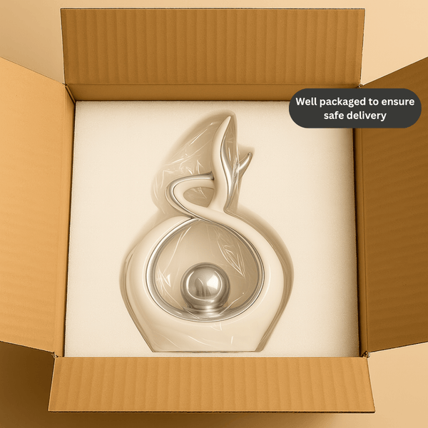 White & Silver Abstract Statue 27.5cm – Modern Ceramic Sculpture for Home, Shelf & Table Décor | Elegant White and Silver Ornament Gift for Living Room, Bedroom & Housewarmings