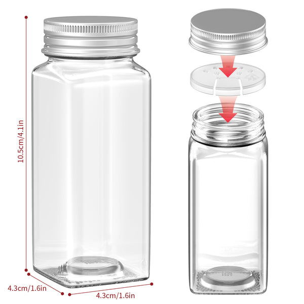Vinsani 25pcs Glass Spice Jars Set 4oz – Airtight Herb & Spice Storage Bottles with Writable Labels, Dual Shaker Lids & Funnel – Square Empty Jars for Kitchen Cupboard Pantry Organiser