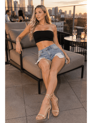 New Look Women Fashionable High Waist Denim Shorts Distressed Ripped Lace Pocket Summer Shorts Casual Wear