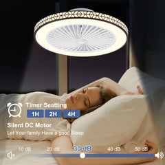 48cm Modern Ceiling Fan, Symmetrical Enclosed Fan Light Design, 6 Speeds Adjustable 3 Color Dimmable Reversible LED Ceiling Fan, 1/2/4h Timer, Remembers Your Lighting Settings, for Bedrooms, Living Rooms, And Kitchens, Available In Black Or White