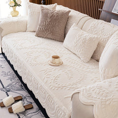1pc Heavy-Duty Sofa Cover - Beige Floral & Leaf pattern, Non-Slip Couch Protector with Pet-Friendly One-Piece Design, Machine Washable for Living Room, Bedroom, Office - Fits Most Single/Double/Three/Four-Seater Sofas - Modern Home Decor, Sofa for Living