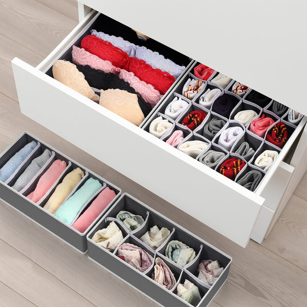 Vinsani Drawer Organiser Set of 4 Wardrobe Storage Dividers for Closet Undies Underwear Bra Socks Clothes Dresser Foldable Partitioned Cell Bedroom Storage Box