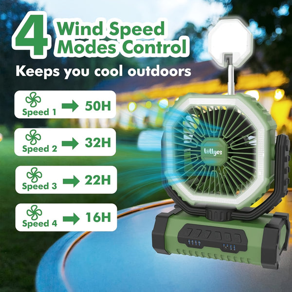 20000mAh Personal Electric , 4 Speeds Wind Hanging , with LED Light Rechargeable Portable USB , Essential for Summer Camping, ABS Material Personal Electric , Outdoor  Suitable for Office, Camping, Picnicking, Beach, Fishing