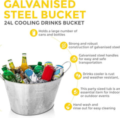 LIVIVO Galvanised Steel 24L Drinks Ice Cool Bucket with Handles - Great for Parties, BBQs and Bars Cooling Bottles, Cans of Beer or Soft Drinks