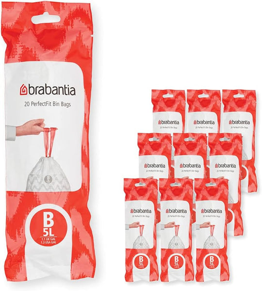 Brabantia Perfectfit Bin Liners (Size G/23-30 Litre) Thick Plastic Trash Bags with Tie Tape Drawstring Handles (40 Bags)