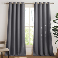 PONY DANCE Grey Blackout Thermal Insulated Curtains for Bedroom, 46 X 54 Inch Short Eyelet Curtains & Drapes, Soft Black Out 2 Panels for Window Living Room/Kitchen