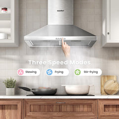 COMFEE' 60 Cm Chimney Cooker Hood Stainless Steel Extractor Hood with LED and Recirculating & Ducting System Wall Mounted Range Hood 600 Mm Extractor Fan - Silver KWH-PYRA17SS-60