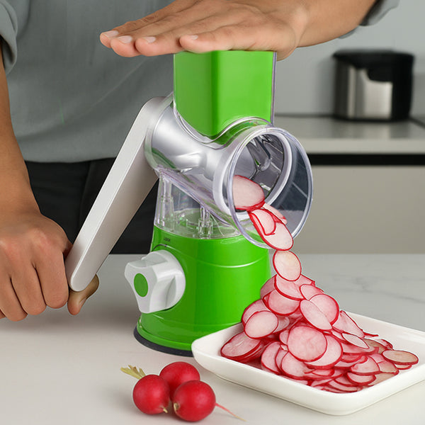 Rotary Vegetable Shredder 3 in 1 Rotary Cheese Grater Round Vegetable Mandoline Blades Handheld Fruit Vegetable Slicer Shredder for Fruit Nut and Vegetable Grate Green