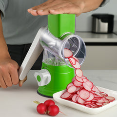 Rotary Vegetable Shredder 3 in 1 Rotary Cheese Grater Round Vegetable Mandoline Blades Handheld Fruit Vegetable Slicer Shredder for Fruit Nut and Vegetable Grate Green