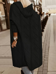 Women's Long Hooded Cardigan with Pockets, Long Hooded Sweater, Women's Coat, Women's Midi Coat, Casual Jacket, Circle Pattern