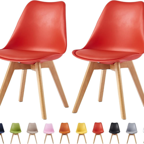 mcc direct Set of 2 Dining Chairs Wooden Legs Soft Cushion Pad Stylish DELUXE Retro Lounge Dining Office EVA