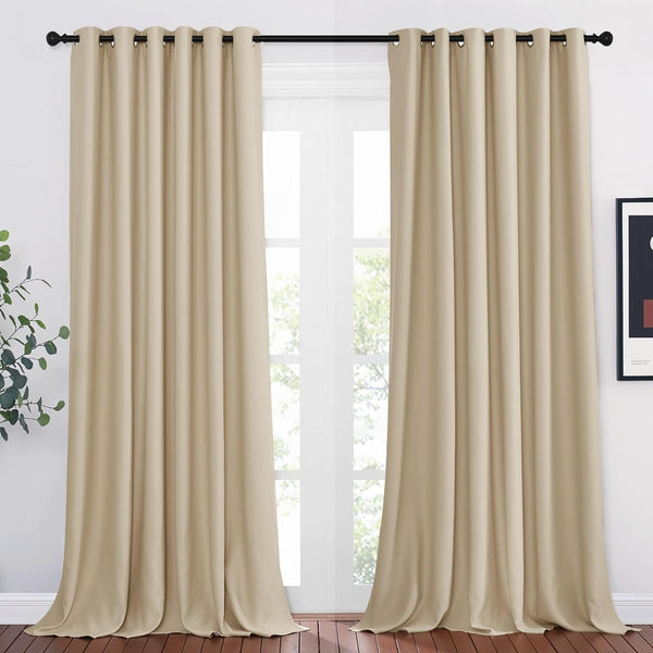 PONY DANCE Grey Blackout Thermal Insulated Curtains for Bedroom, 46 X 54 Inch Short Eyelet Curtains & Drapes, Soft Black Out 2 Panels for Window Living Room/Kitchen