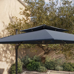 Seasons Sentry 10Ft (3M) 2-Tier Solar LED Square Cantilever Umbrella with Base in Blue
