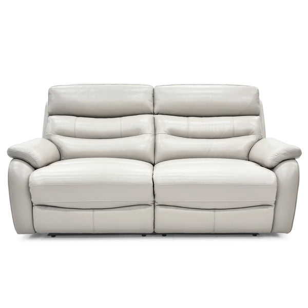 Fletcher Light Grey Leather Power Reclining Large 2 Seater Sofa with Power Headrest