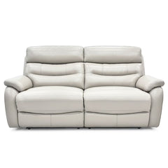 Fletcher Light Grey Leather Power Reclining Large 2 Seater Sofa with Power Headrest