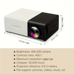 Portable Cinema Projector,Mini Projector Portable, Easy Setup for Indoor Office Events and Parties,Christmas Gift,Children's Gift, Birthday Gift,Compatible With USB/SD/AV/HD And Other Devices