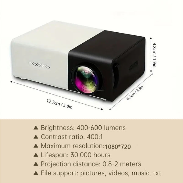 Portable Cinema Projector,Mini Projector Portable, Easy Setup for Indoor Office Events and Parties,Christmas Gift,Children's Gift, Birthday Gift,Compatible With USB/SD/AV/HD And Other Devices