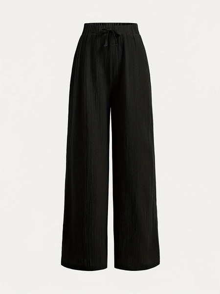 2pcs Women's Wide-Leg Pants with Elastic High Waist Loose Fit Straight Leg + Step