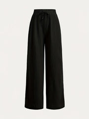 2pcs Women's Wide-Leg Pants with Elastic High Waist Loose Fit Straight Leg + Step