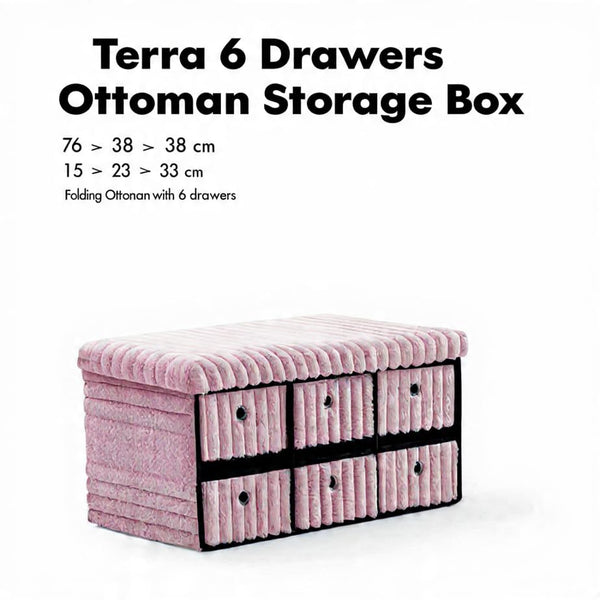 Terra 6 Drawer Folding Ottoman Storage Bench, Ribbed Faux Fur Rectangular Storage Box with Lid, Soft Upholstered Footstool for Bedroom, Hallway & Living Room, Clothes, Toy & Blanket Storage