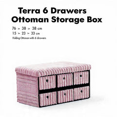 Terra 6 Drawer Folding Ottoman Storage Bench, Ribbed Faux Fur Rectangular Storage Box with Lid, Soft Upholstered Footstool for Bedroom, Hallway & Living Room, Clothes, Toy & Blanket Storage