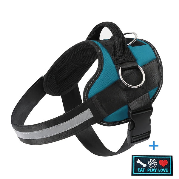 Adjustable Dog Harness for Small & Large Dogs - Reflective Nylon Vest with Striped Design, D-Ring Leash Attachment, and 