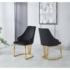 Set of 2 Modernique Velvet Upholstered Dining Chairs with Gold Metal Frame, Available in Black Grey and Cream