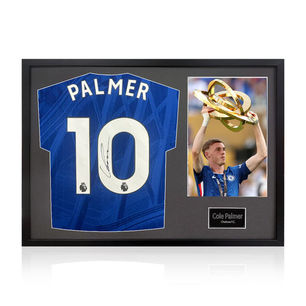 Cole Palmer Signed Framed Chelsea Football Shirt Including 1 Photo in 2 Options: White or Black Mount
