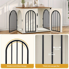 Dog Crate Furniture, 68cm Wooden Dog Crate, Indoor Kennel for Small Dogs, End Side Table Animal Crates, Anti-Chew, Anti-Escape, Arched Door Design, White Brown