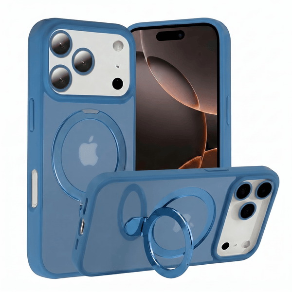 TECH SENSE Magnetic Case for iPhone with Stand, Compatible with MagSafe, Foldable Stand, Full Camera Lens Protection, Scratch-Resistant Translucent Matte Shockproof Phone Cover