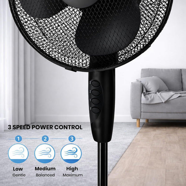 16inch Oscillating Pedestal Floor Fan Standing Air Cooling 3 Speed Cool Setting Electric Silent for Home, Office & Bedroom Living Room