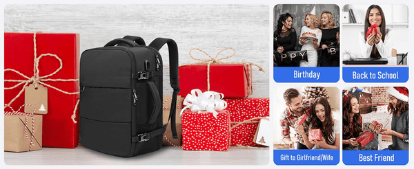 Large 45x36x20 Black Laptop Backpack for Women, Cabin Bag for EasyJet Underseat Use, Carry On Rucksack with Shoe Pouch, Organiser Pockets for Office, School, Travel and Daily Commute