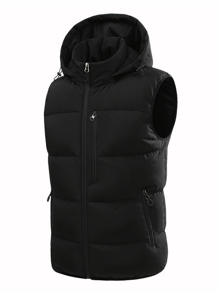 Men'S Winter Warm Sleeveless Padded Vest Casual Hooded Jacket Detachable Thickened Outerwear Vest Contrast Color Design Men Women Couple Same Style Elastic Shrinkage Windproof Warm Cold-Resistant Top Winter New Style