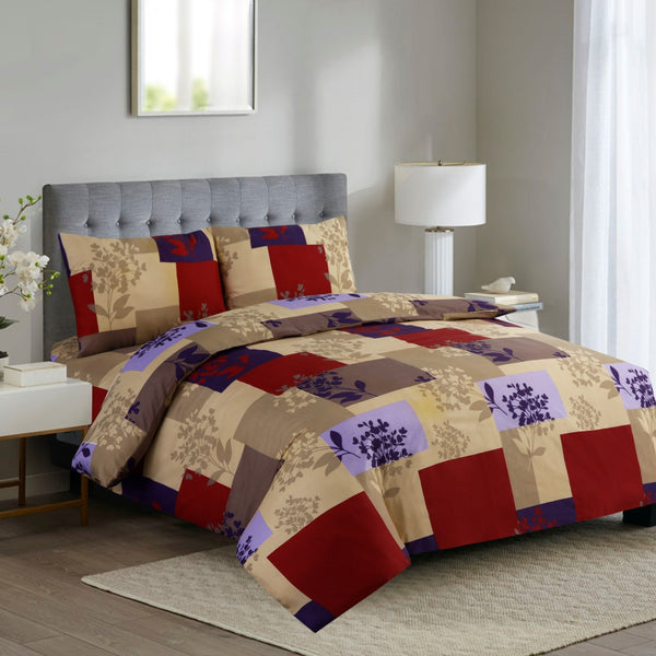 Modern Pastel Floral Printed Duvet Cover Set 4pcs – Soft Polyester Microfiber Bedding with Fitted Sheet & Matching Pillowcases, Hotel Quality All-Season Comforter Cover Set, Available in All Sizes