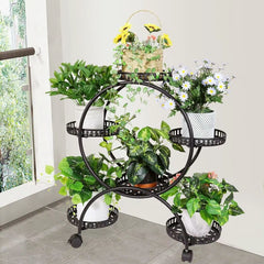 4 Layer 6 Pots Flower Holder Plant Stand Shelf 4-Wheel Free Moving Dispaly Shelf Rack Balcony