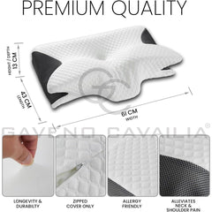 GC GAVENO CAVAILIA Contour Memory Foam Pillow | Butterfly Shape for Head & Neck Support | Ergonomic Design for All Sleepers | Removable Washable Cover | 61x43 cm