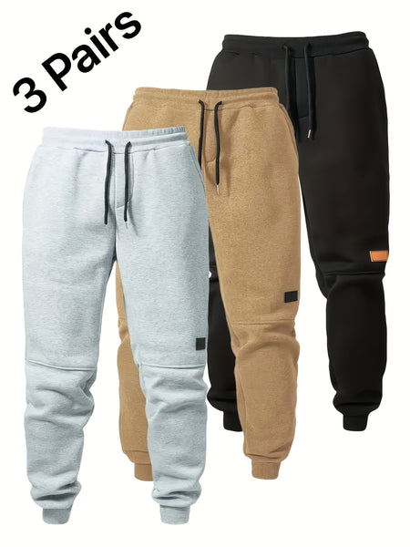 3-Pc Men'S Fall Winter Joggers with Patches on Knees