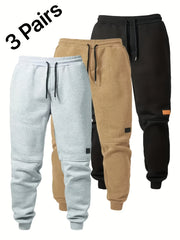 3-Pc Men'S Fall Winter Joggers with Patches on Knees