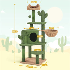 Costoffs Cat Tree, 135cm Height Cat Cactus Tree, Condo Kitten Tree Tower, Cat Furniture with Natural Sisal, Cat Tower with Padded Perch, Platform, Condo, Scratching Posts & Hanging Ball, Cat Furniture for Kittens, Green/Brown