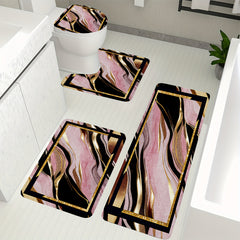 3/4pcs Luxury Pink Black Gilded Marble Bathroom Mats - Non-Slip Soft Flannel Floor Mat with Elegant Marble Pattern, Machine Washable Bath Mat Set for Modern Home Decor, Decorative Mat, Stylish Mat