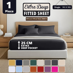 1pc 25cm Extra Deep Fitted Sheet – Solid Color Hotel-Quality Bedsheet, Ultra-Soft & Brushed Microfiber Bedding Sheet, Machine Washable, Single, Double, King, & Super King Sizes Available