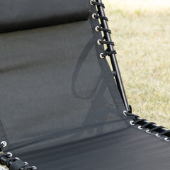 Portable Sun Lounger, Folding Camping Bed with Side Pocket and Pillow for Patio