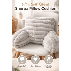 Teddy Fleece Reading Pillow with Arms Soft Backrest Support Cushion 65x40cm for Bed and Sofa in 4 Colours