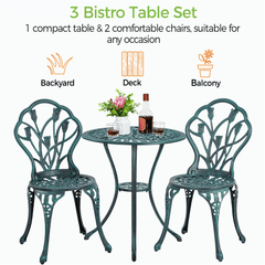 Costoffs 3pcs Patio Bistro Table Set with Umbrella Hole Outdoor Furniture Antique Aluminium Chair Rose Vine Dining Set for Garden Backyard Porch Balcony Lawn Pool