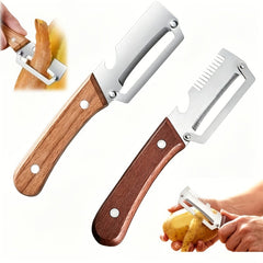2pcs Stainless Steel Peeler And Slicer with Wooden Handle And Ideal for Sugarcane, Fruits, And Vegetables | Multifunctional, Durable Peeling Tool And Vegetable Slicer, Perfect for Parties And Picnics