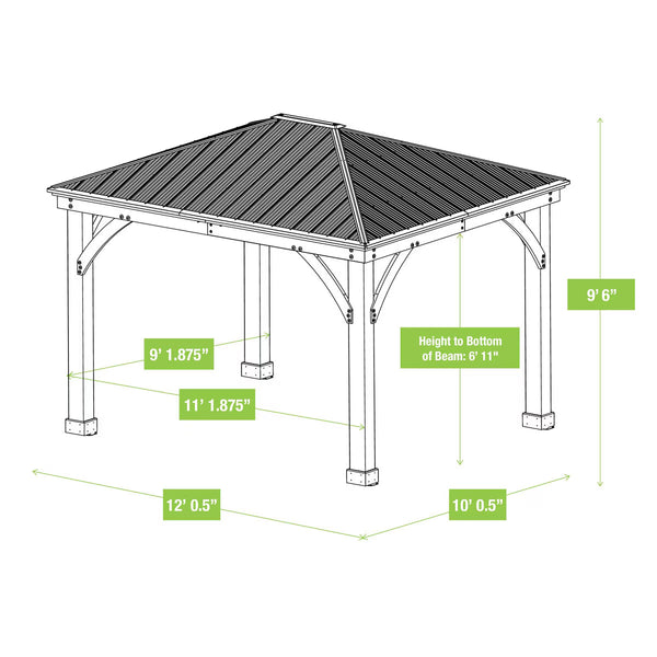 Yardistry 10 X 12Ft (3 X 3.7M) Wooden Gazebo with Peaked Aluminium Solid Roof