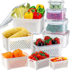 KUMD 10 Pack Fridge Organisers, Stackable Fridge Storage Containers with Lids, Bpa-Free, Clear Fruit Storage Container for Fridge Organiser, Keep Food, Fruit, Vegetables Fresh
